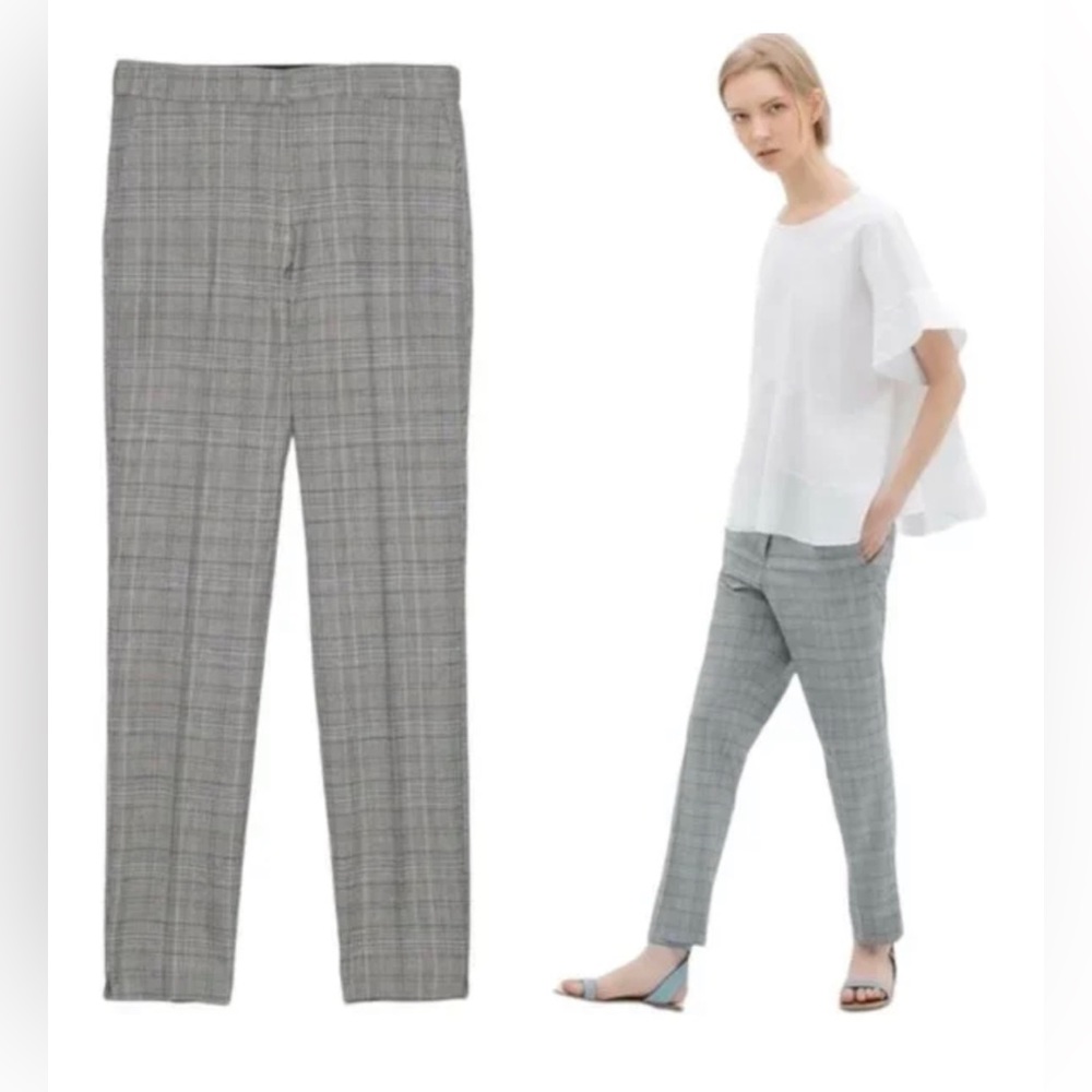 ZARA Grey Plaid Jogger Waist Trousers, XS